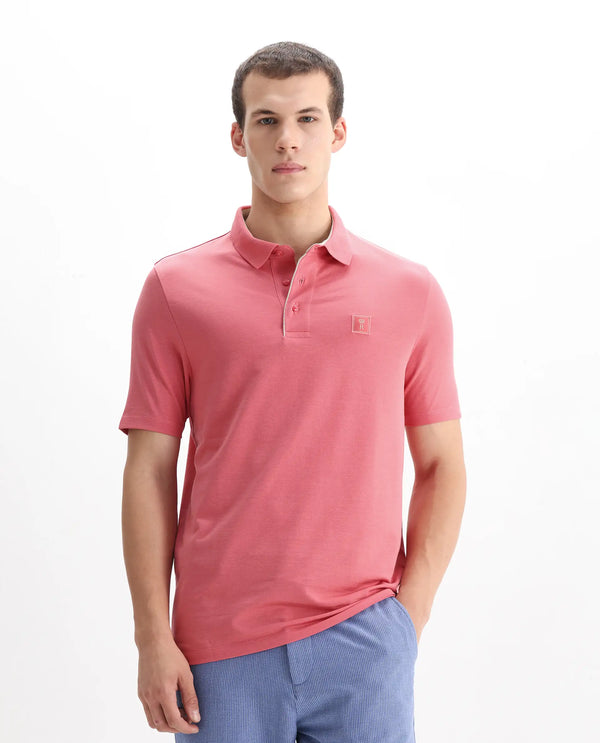 Rare Rabbit Men's Maq Pink Cotton Polyester Lycra Fabric Short Sleeve Contrasting Placket Piping Regular Fit Plain Polo T-Shirt