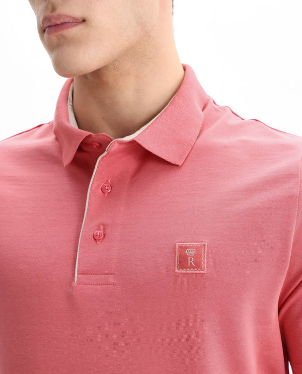 Rare Rabbit Men's Maq Pink Cotton Polyester Lycra Fabric Short Sleeve Contrasting Placket Piping Regular Fit Plain Polo T-Shirt