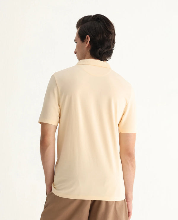Rare Rabbit Men's Maq Pastel Yellow Cotton Polyester Lycra Fabric Short Sleeve Contrasting Placket Piping Regular Fit Plain Polo T-Shirt