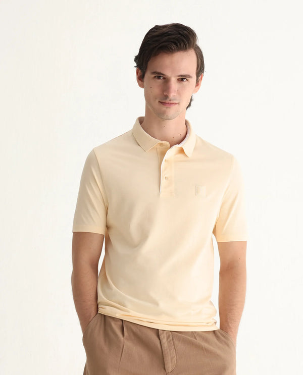 Rare Rabbit Men's Maq Pastel Yellow Cotton Polyester Lycra Fabric Short Sleeve Contrasting Placket Piping Regular Fit Plain Polo T-Shirt