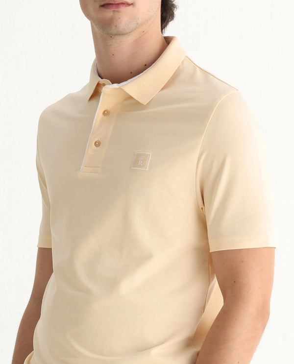 Rare Rabbit Men's Maq Pastel Yellow Cotton Polyester Lycra Fabric Short Sleeve Contrasting Placket Piping Regular Fit Plain Polo T-Shirt