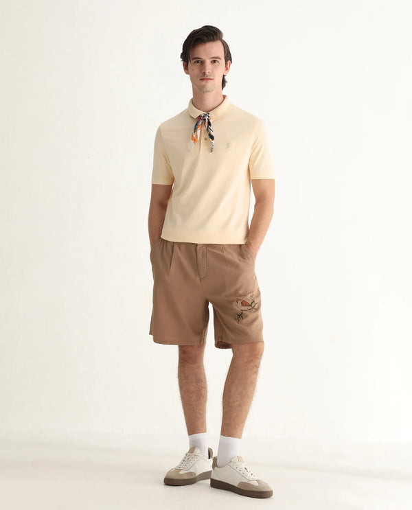 Rare Rabbit Men's Maq Pastel Yellow Cotton Polyester Lycra Fabric Short Sleeve Contrasting Placket Piping Regular Fit Plain Polo T-Shirt