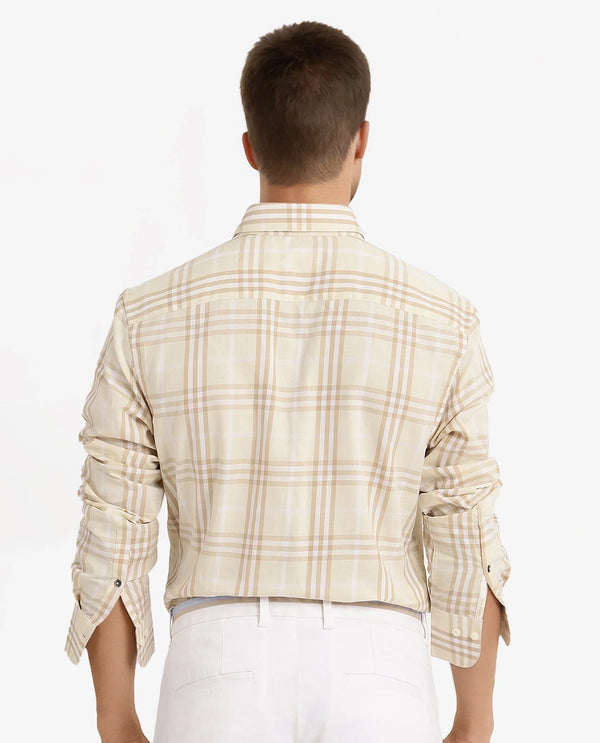 Rare Rabbit Men Maret Beige Cotton Fabric Full Sleeve Regular Fit Checks Shirt