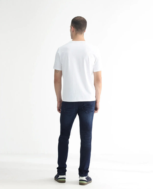 Rare Rabbit Men's Movado Blue Mid Wash Mid-Rise Slim Fit Distressed Jeans