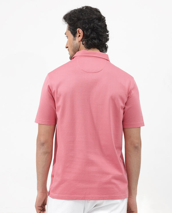 Rare Rabbit Mens Nielson Pastel Pink Cotton Fabric Short Sleeve Jacquard Polo T-Shirt