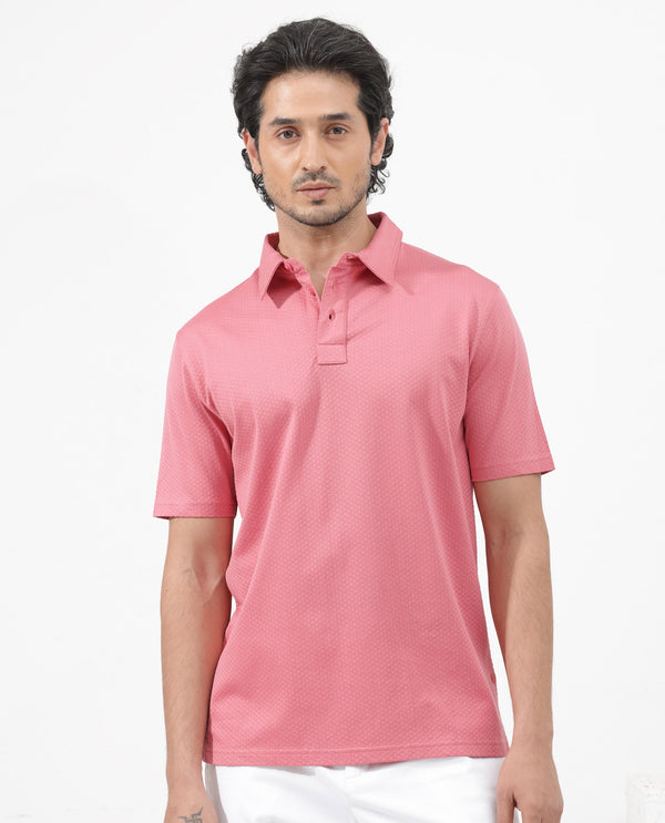 Rare Rabbit Mens Nielson Pastel Pink Cotton Fabric Short Sleeve Jacquard Polo T-Shirt