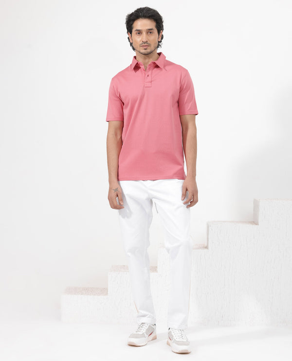 Rare Rabbit Mens Nielson Pastel Pink Cotton Fabric Short Sleeve Jacquard Polo T-Shirt