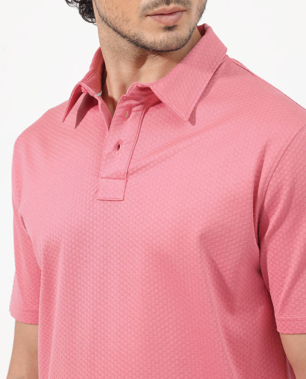 Rare Rabbit Mens Nielson Pastel Pink Cotton Fabric Short Sleeve Jacquard Polo T-Shirt