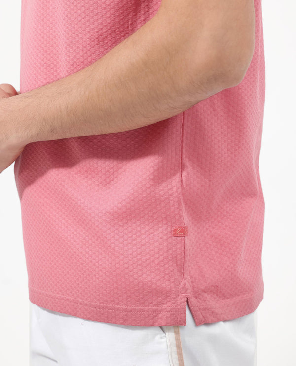Rare Rabbit Mens Nielson Pastel Pink Cotton Fabric Short Sleeve Jacquard Polo T-Shirt