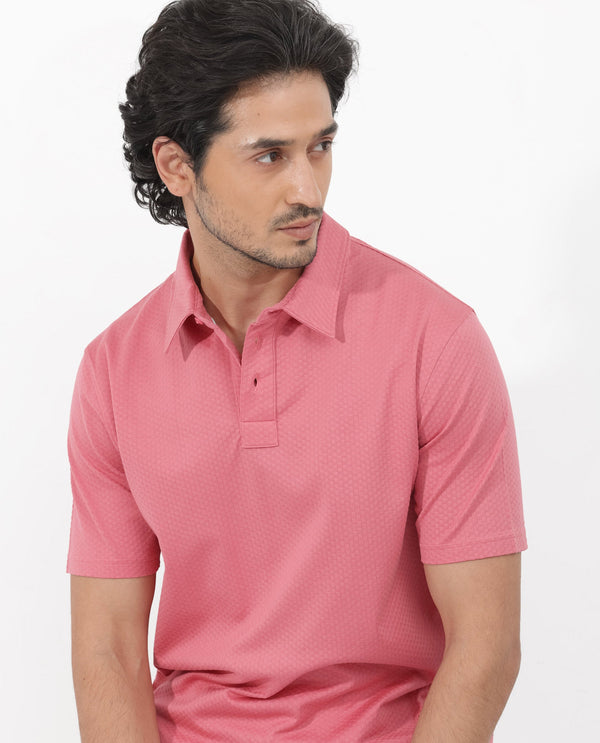 Rare Rabbit Mens Nielson Pastel Pink Cotton Fabric Short Sleeve Jacquard Polo T-Shirt
