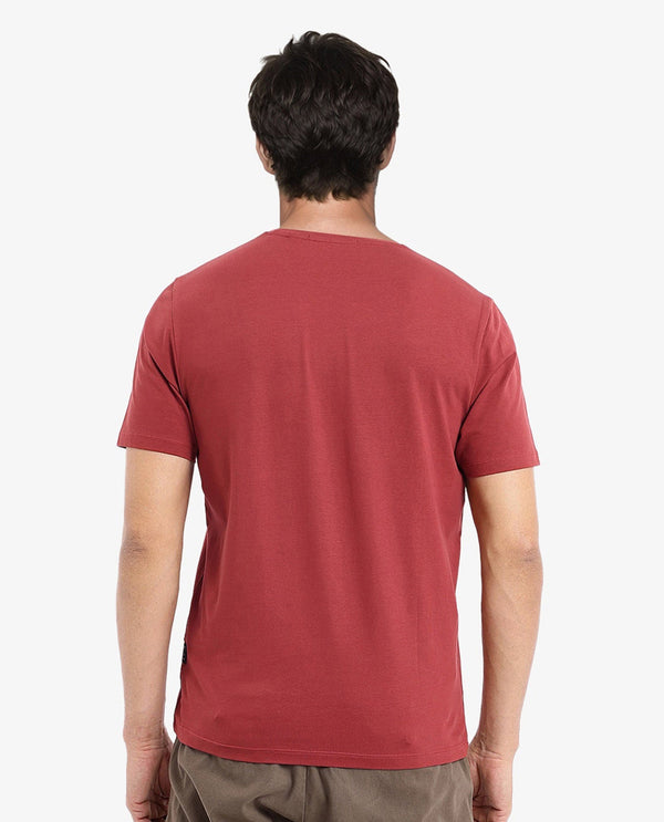 Rare Rabbit Men Miam Red Cotton Lycra Fabric Short Sleeve Crew Neck Regular Fit Flock Printed Crown T-Shirt