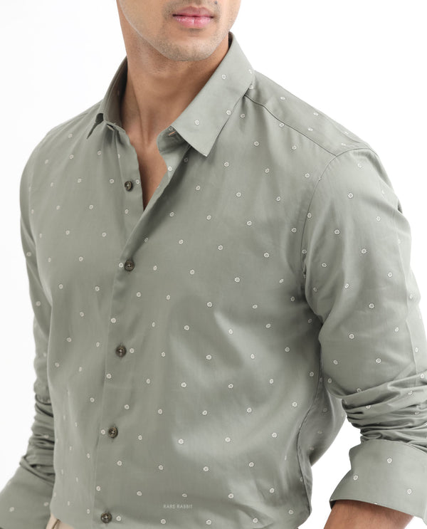 Rare Rabbit Men's Mita Green Cotton Fabric Floral Print Full Sleeves Shirt