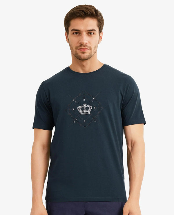 Rare Rabbit Men Naz Dark Green Cotton Lycra Fabric Short Sleeve Crew Neck Regular Fit Graphic Print T-Shirt