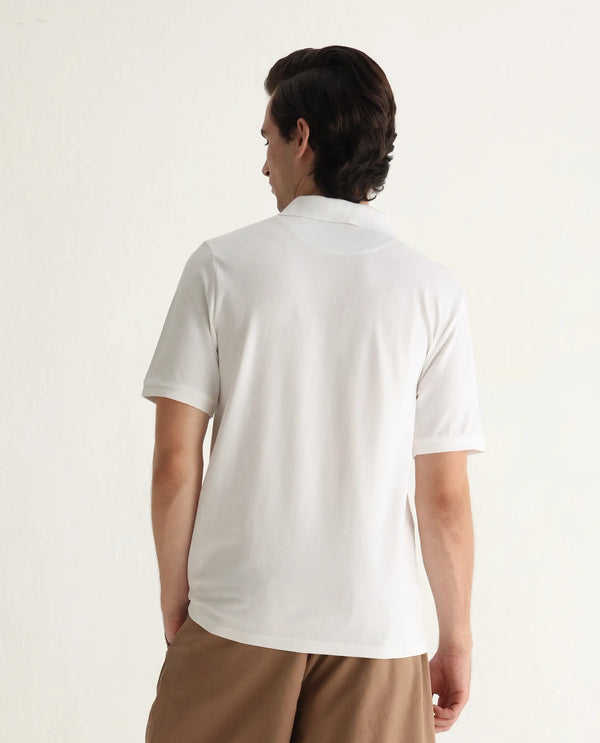 Rare Rabbit Men Nellit White Cotton Blend Fabric Blue Short Sleeve Regular Collar HD Print Branding Polo