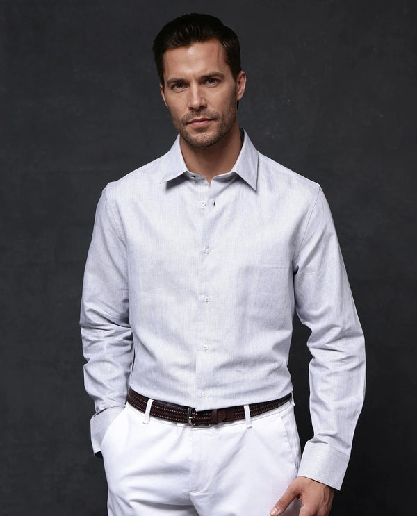 Rare Rabbit Men Nellor Grey Cotton Fabric Full Sleeve Regular Fit Textured Solid Shirt