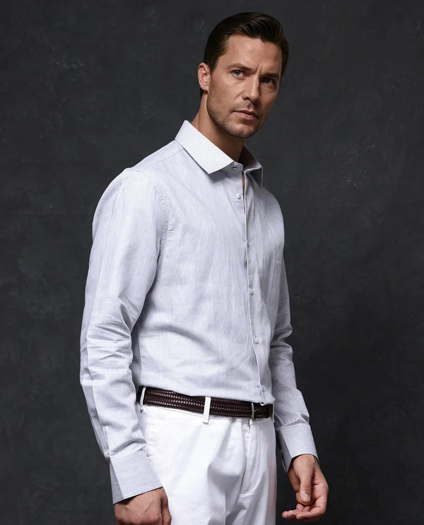 Rare Rabbit Men Nellor Grey Cotton Fabric Full Sleeve Regular Fit Textured Solid Shirt