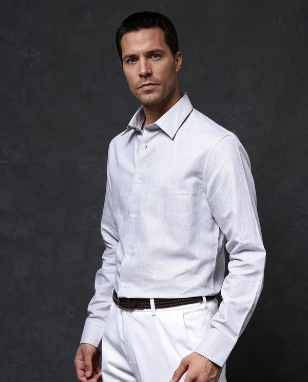 Rare Rabbit Men Nellor Grey Cotton Fabric Full Sleeve Regular Fit Textured Solid Shirt