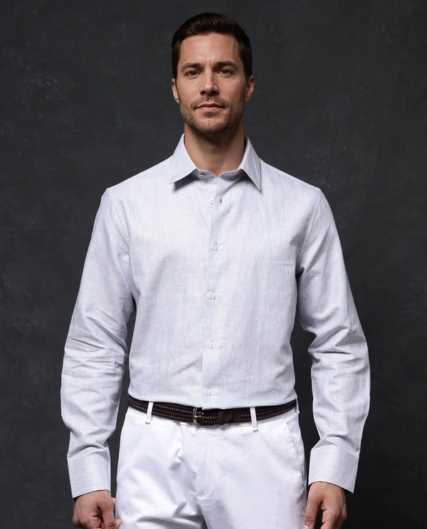 Rare Rabbit Men Nellor Grey Cotton Fabric Full Sleeve Regular Fit Textured Solid Shirt