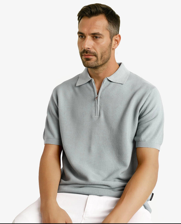 Rare Rabbit Men Nett Dusky Green Short Sleeve Collared Collar Zipper Closure Plain Polo