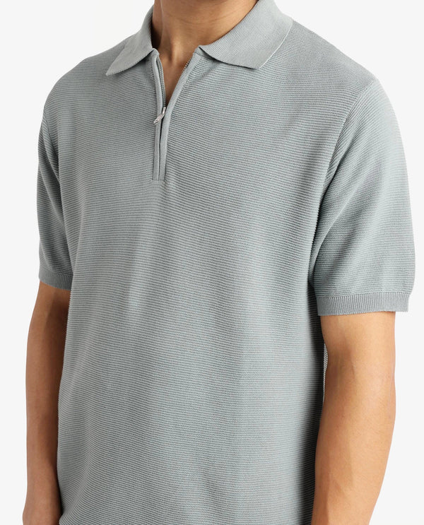 Rare Rabbit Men Nett Dusky Green Short Sleeve Collared Collar Zipper Closure Plain Polo