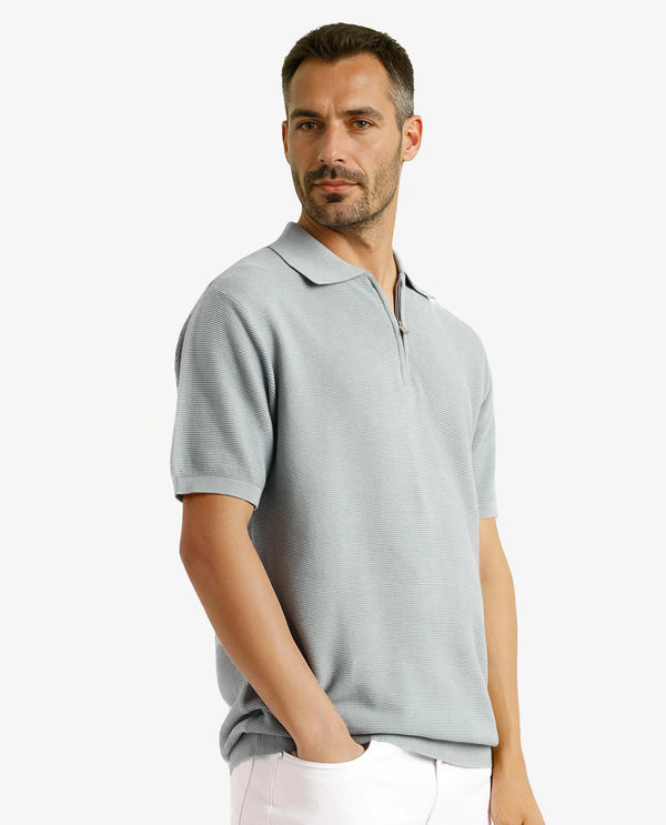 Rare Rabbit Men Nett Dusky Green Short Sleeve Collared Collar Zipper Closure Plain Polo