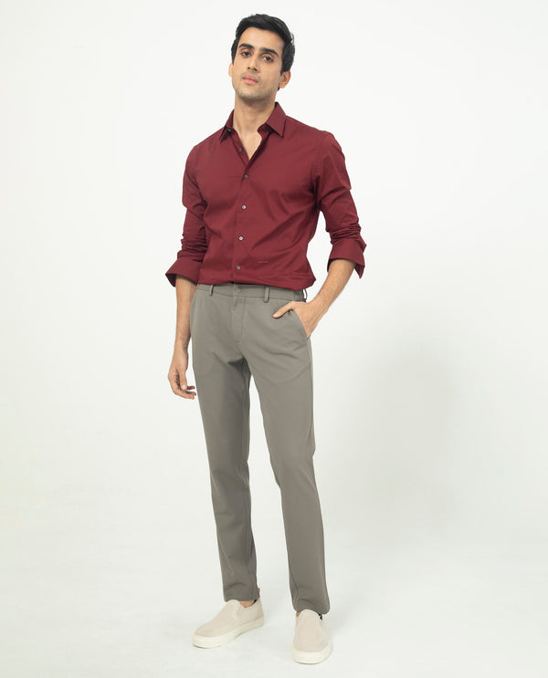 Rare Rabbit Men's Neutons Maroon Cotton Lycra Fabric Full Sleeves Solid Shirt