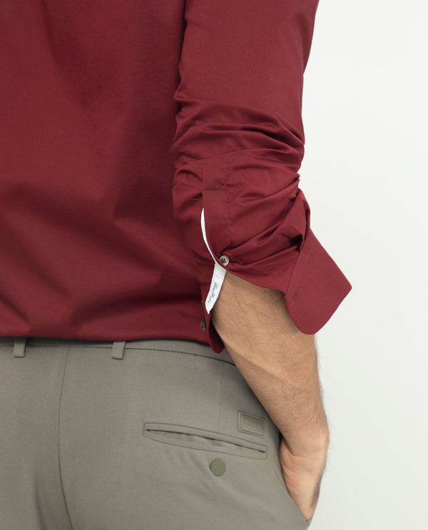 Rare Rabbit Men's Neutons Maroon Cotton Lycra Fabric Full Sleeves Solid Shirt