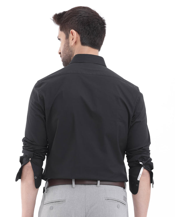 Rare Rabbit Men's Neutron-8 Black Cotton Polyester Fabric Full Sleeves Solid Shirt