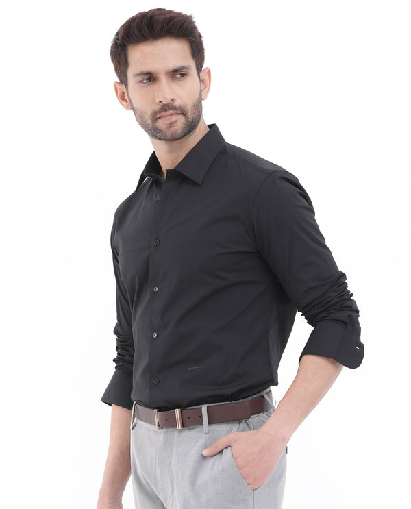 Rare Rabbit Men's Neutron-8 Black Cotton Polyester Fabric Full Sleeves Solid Shirt