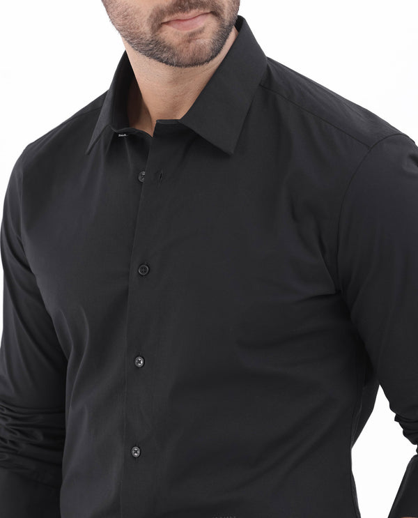 Rare Rabbit Men's Neutron-8 Black Cotton Polyester Fabric Full Sleeves Solid Shirt