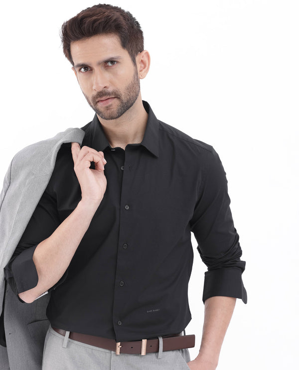 Rare Rabbit Men's Neutron-8 Black Cotton Polyester Fabric Full Sleeves Solid Shirt