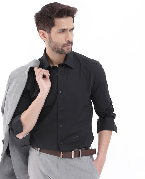 Rare Rabbit Men's Neutron-8 Black Cotton Polyester Fabric Full Sleeves Solid Shirt
