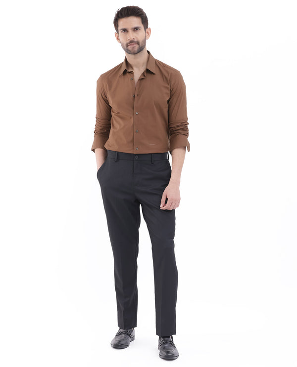 Rare Rabbit Men's Neutron-8 Brown Cotton Polyester Fabric Full Sleeves Solid Shirt