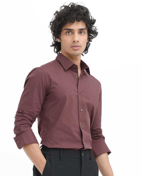 Rare Rabbit Men's Neutron-8 Dark Maroon Cotton Polyester Fabric Full Sleeves Solid Shirt