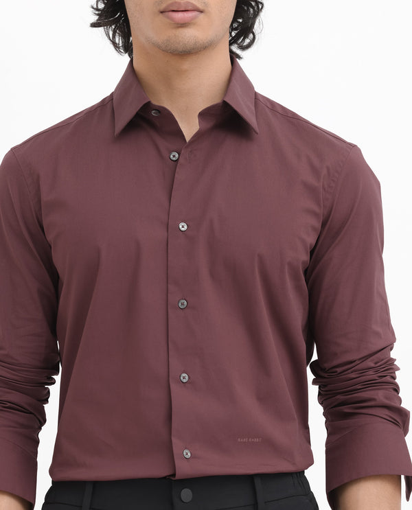 Rare Rabbit Men's Neutron-8 Dark Maroon Cotton Polyester Fabric Full Sleeves Solid Shirt
