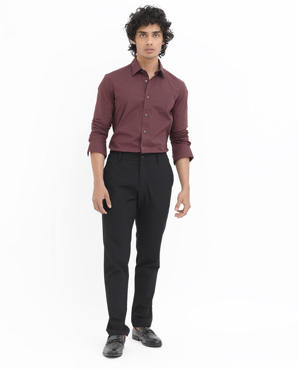 Rare Rabbit Men's Neutron-8 Dark Maroon Cotton Polyester Fabric Full Sleeves Solid Shirt