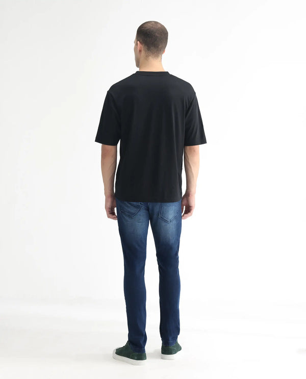 Rare Rabbit Men's Night Blue Mid Wash Mid Rise Slim Fit Jeans