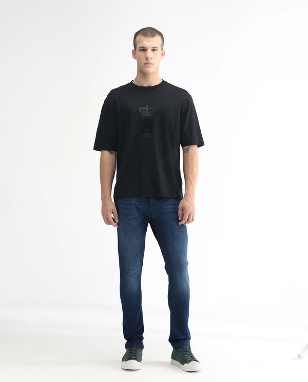 Rare Rabbit Men's Night Blue Mid Wash Mid Rise Slim Fit Jeans