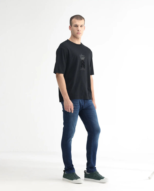 Rare Rabbit Men's Night Blue Mid Wash Mid Rise Slim Fit Jeans