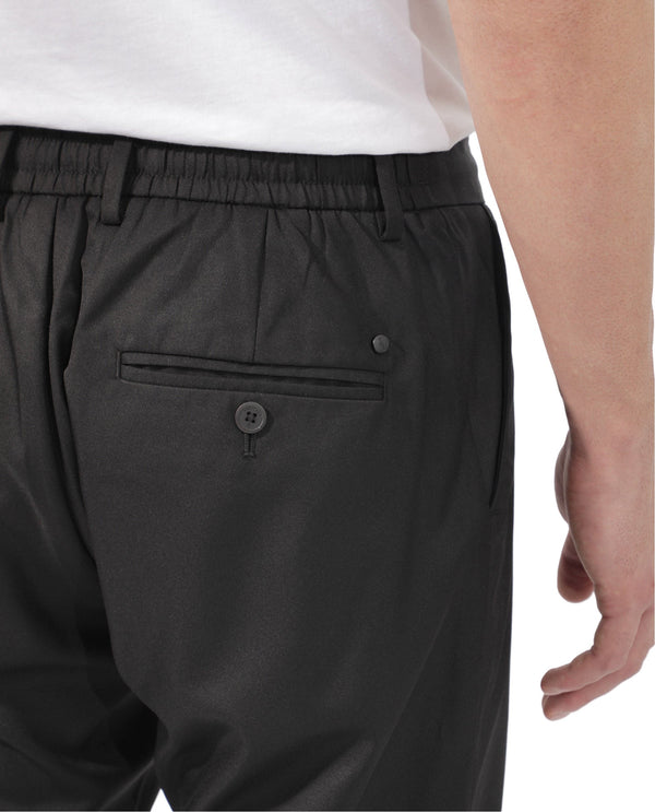 Rare Rabbit Men's Nimb Black Polyester Fabric Drawstring And Button Closure High Rise Regular Fit Solid Trousers