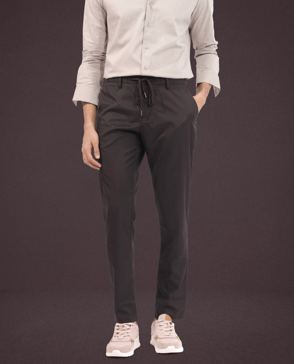 Rare Rabbit Men's Nimb Dark Maroon Polyester Fabric Drawstring And Button Closure Regular Fit Solid Trousers