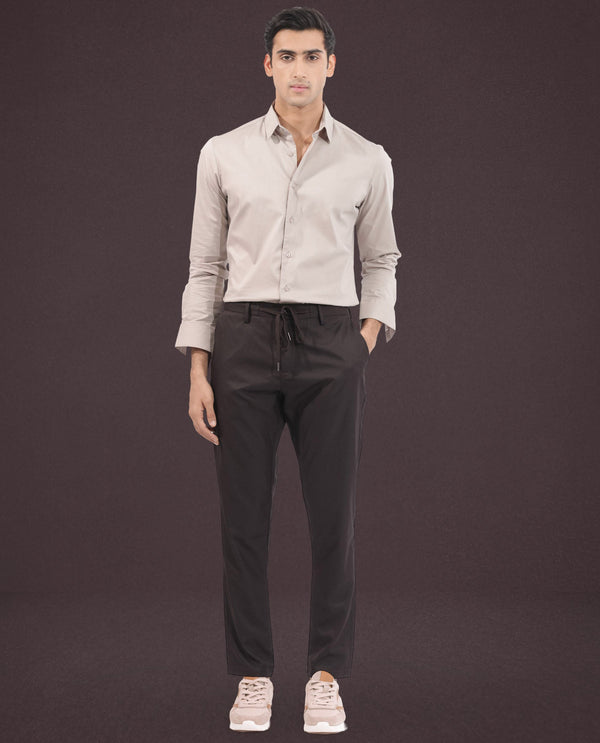 Rare Rabbit Men's Nimb Dark Maroon Polyester Fabric Drawstring And Button Closure Regular Fit Solid Trousers