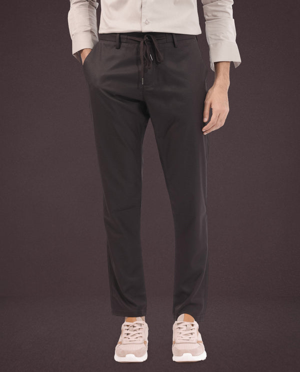 Rare Rabbit Men's Nimb Dark Maroon Polyester Fabric Drawstring And Button Closure Regular Fit Solid Trousers