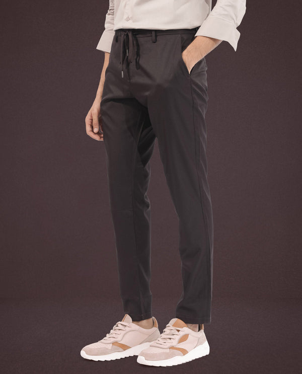 Rare Rabbit Men's Nimb Dark Maroon Polyester Fabric Drawstring And Button Closure Regular Fit Solid Trousers