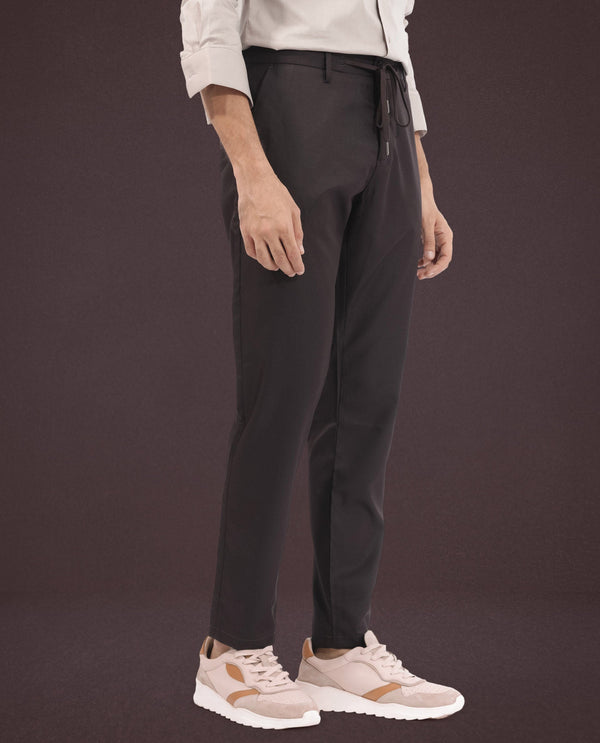 Rare Rabbit Men's Nimb Dark Maroon Polyester Fabric Drawstring And Button Closure Regular Fit Solid Trousers