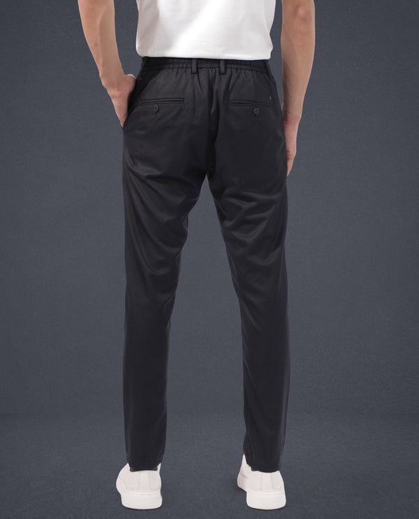 Rare Rabbit Men's Nimb Navy Polyester Fabric Drawstring And Button Closure High Rise Regular Fit Solid Trousers