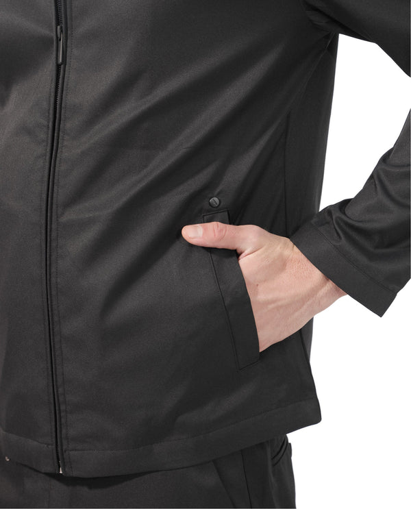 Rare Rabbit Men's Nimbus Black Plain Mandarin Collar Smart Twill Jacket