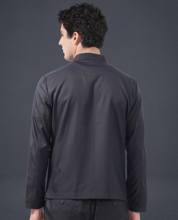 Rare Rabbit Men's Nimbus Navy Plain Mandarin Collar Smart Twill Jacket