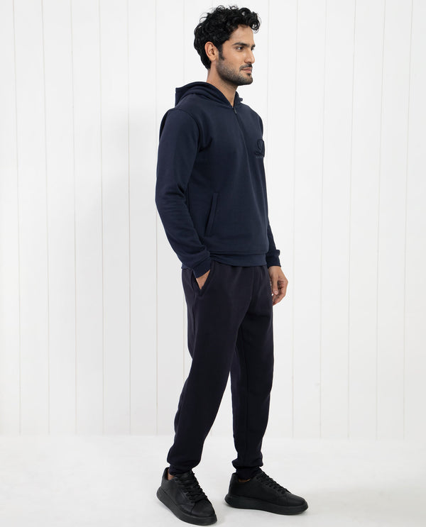 Rare Rabbit Mens Island Teal Cotton Polyester Fabric Full Sleeves Zipper Closure Towel Embroidery Logo Hooded Sweatshirt