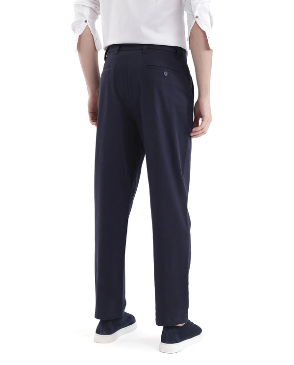 Rare Rabbit Men Oren Navy Cotton Fabric Mid Rise Straight Fit Solid Trouser